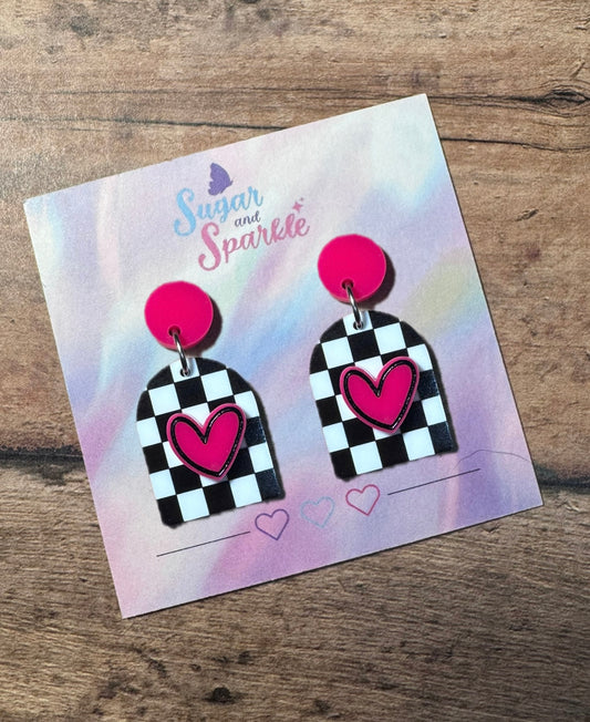 Checkered Heart Dangly