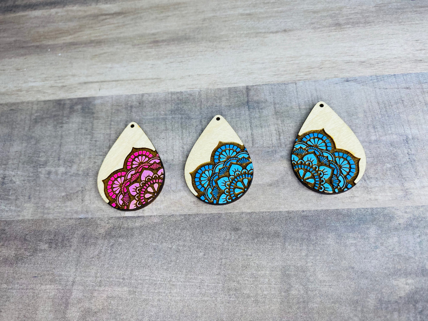 Wood Teardrop Mandala Dangly