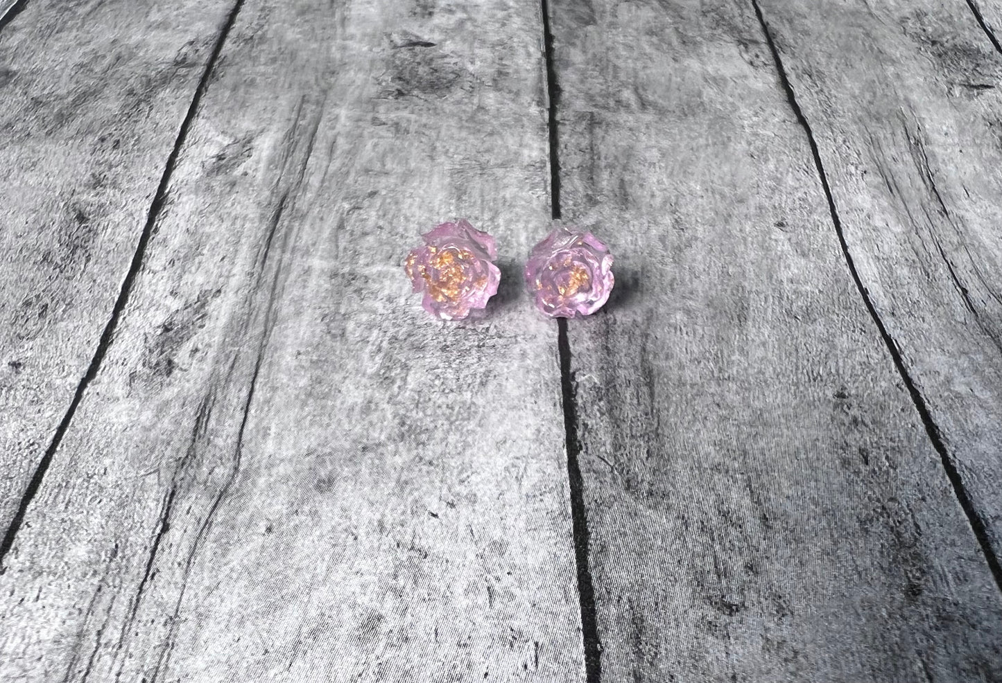Transparent Gold Foil Rose Earring 8mm