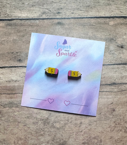 Wood Custom Pencil Earrings