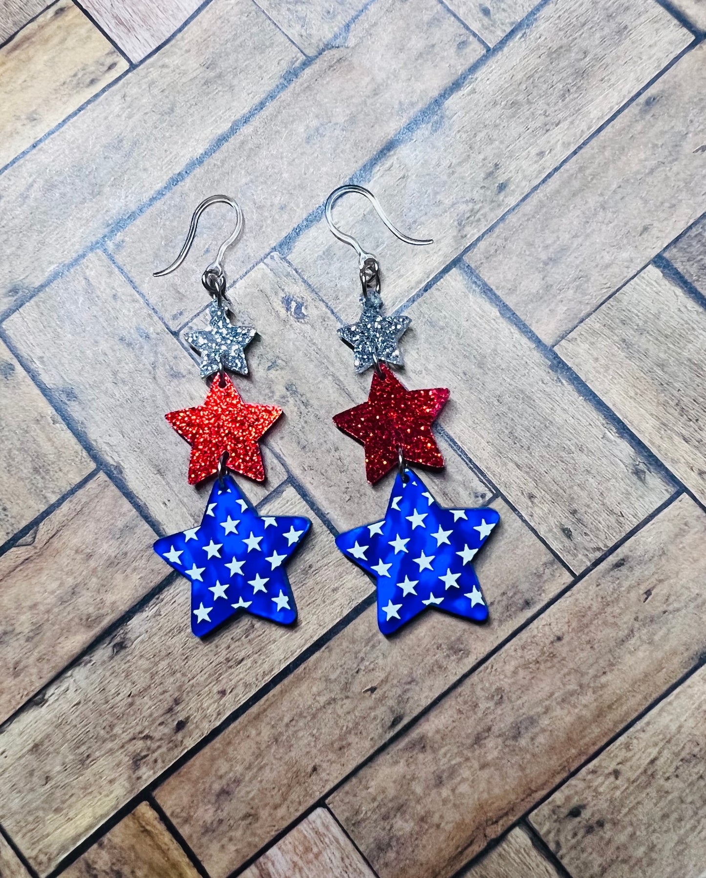 Acrylic Patriotic Stars Dangly