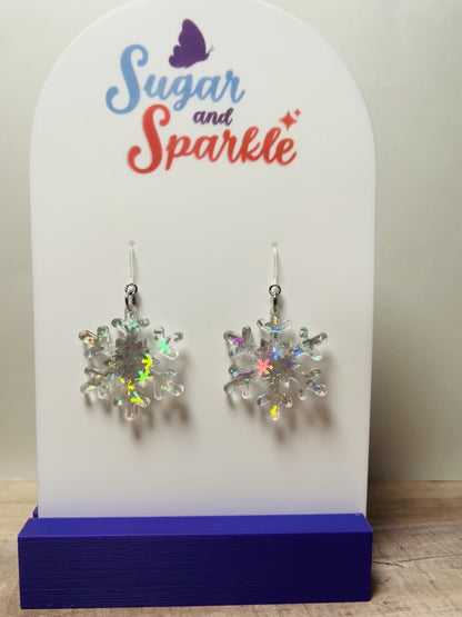 Acrylic  Iridescent Snowflakes Dangly