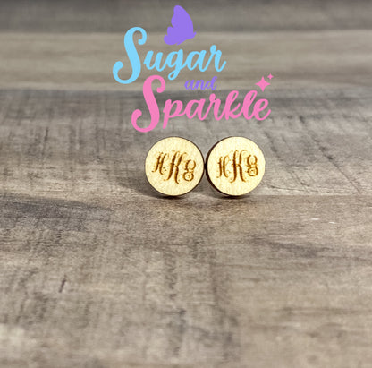 Wood Monogram Stud