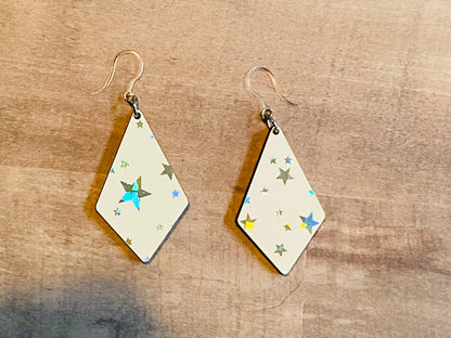 Wood Holographic Stars Dangly