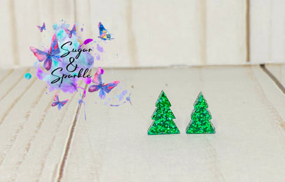 Glitter Acrylic Snowflake or  Tree Stud