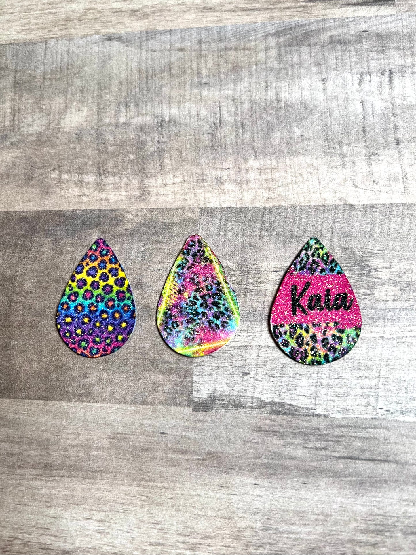 Rainbow Leopard Glitter Leather Dangly