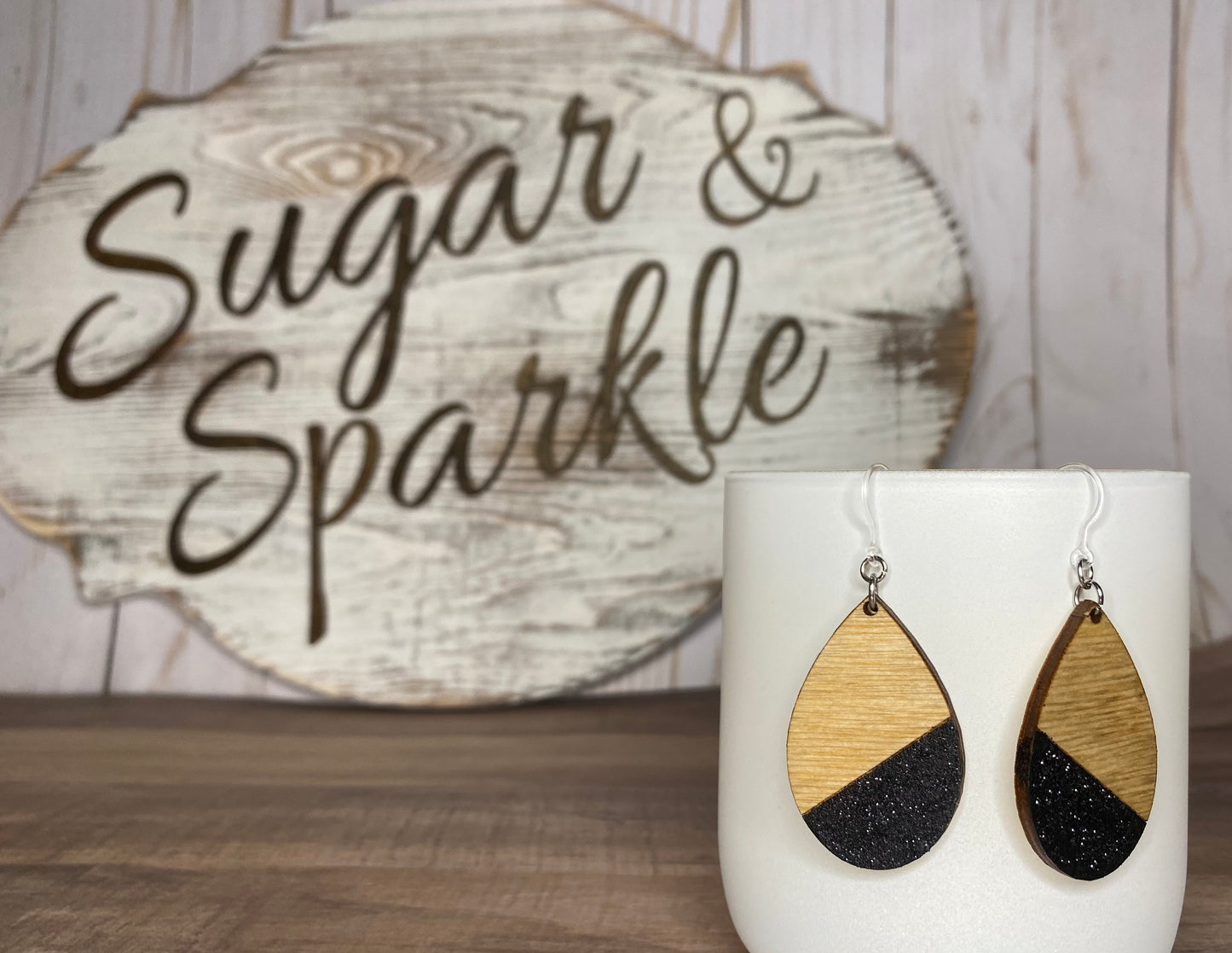 Wood Glitter Teardrop