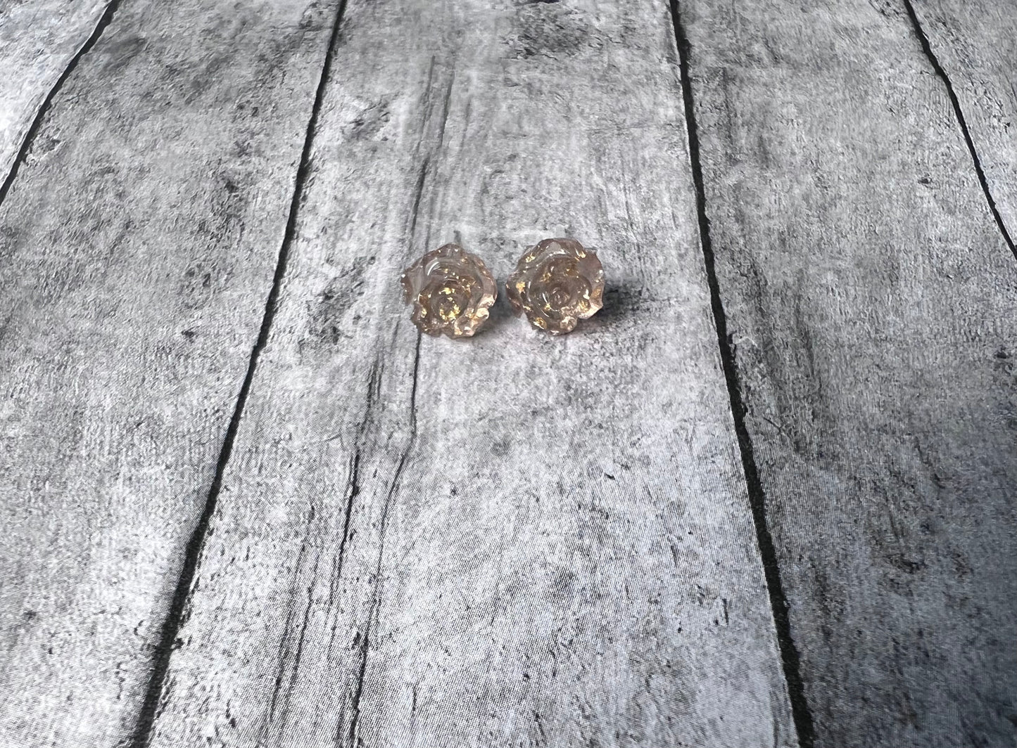 Transparent Gold Foil  Rose Earring 8mm