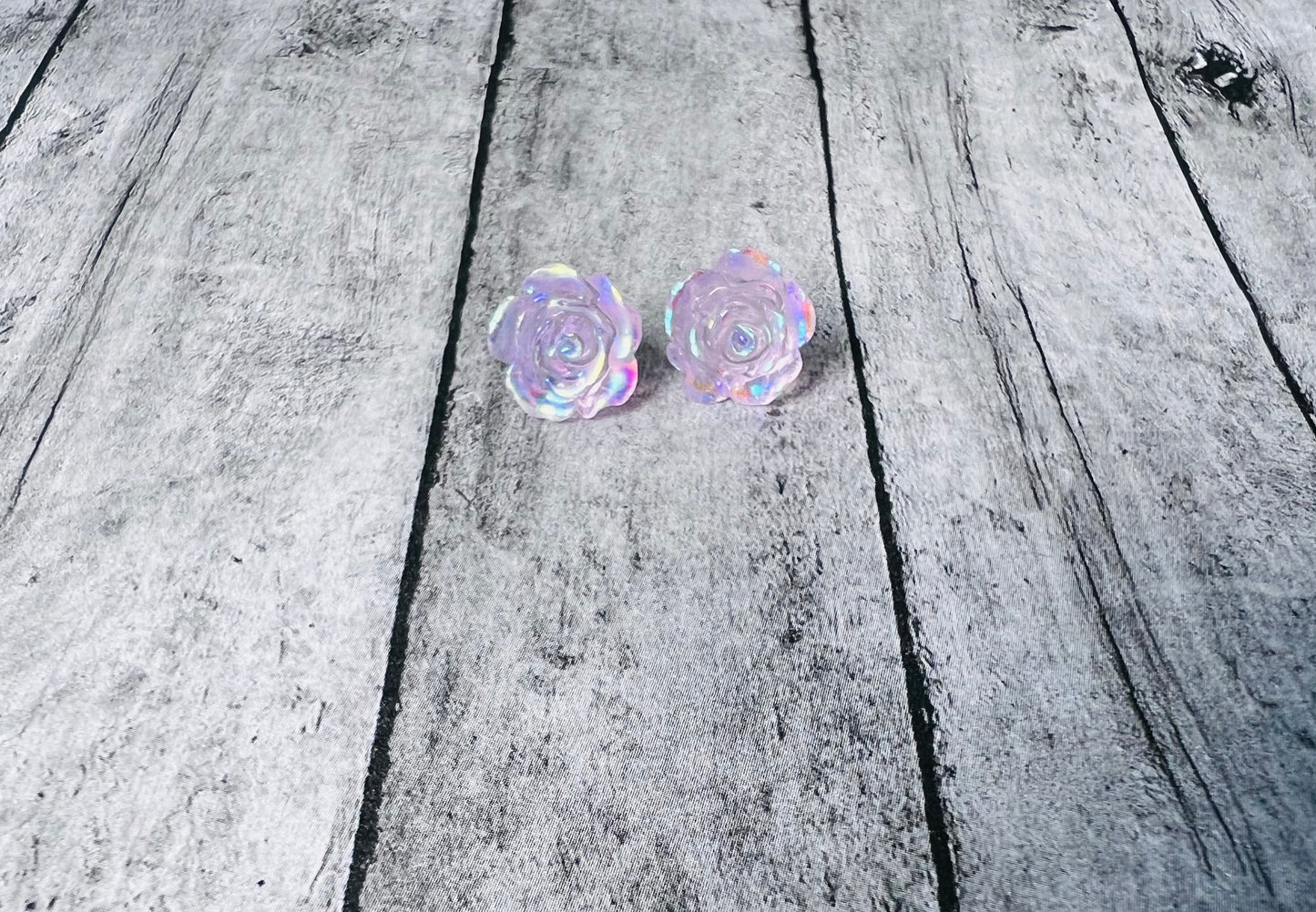 Holographic  Rose Earring 10mm