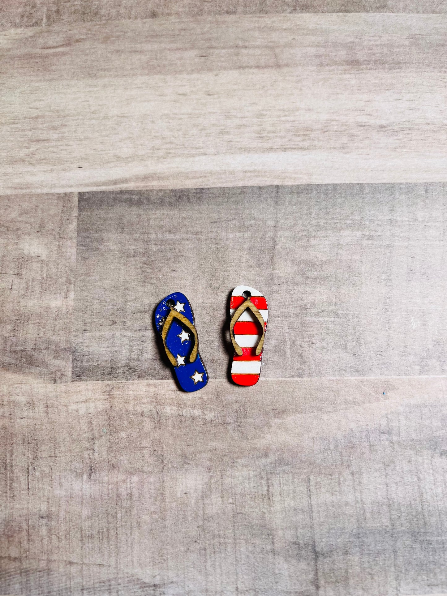 Wood Patriotic Flip Flops Dangly