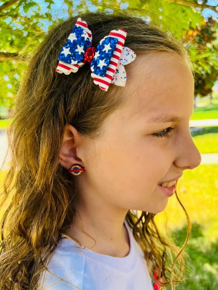 Wood Red White & Blue Earrings